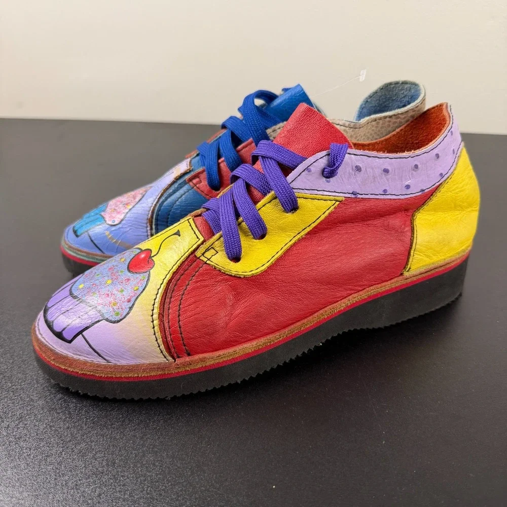 Soletech Hand Painted Shoes Women's Size 8.5 Multicolor Leather Casual Lace-Up
